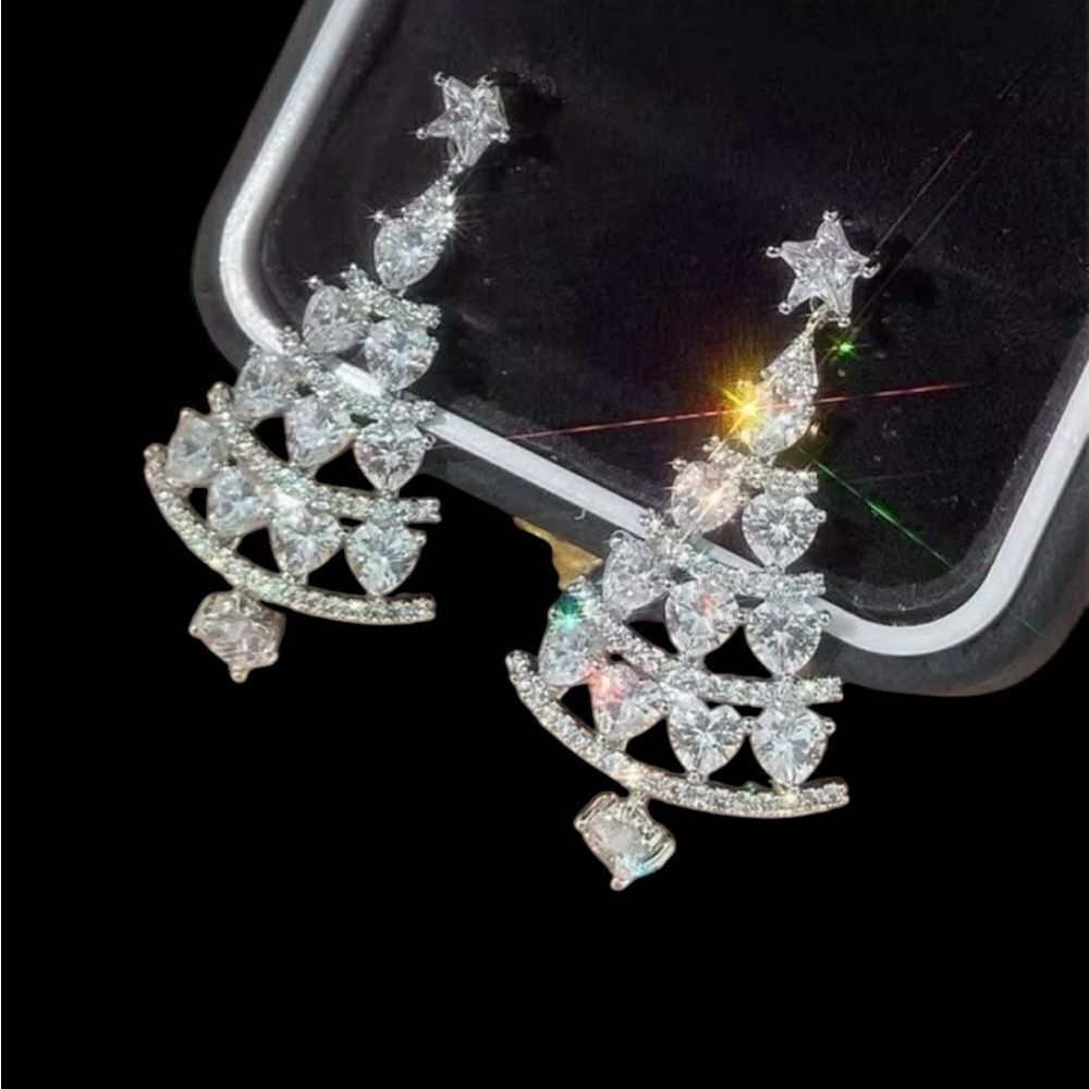 HEART SHAPE RHINESTONE CHRISTMAS TREE EARRINGS‎